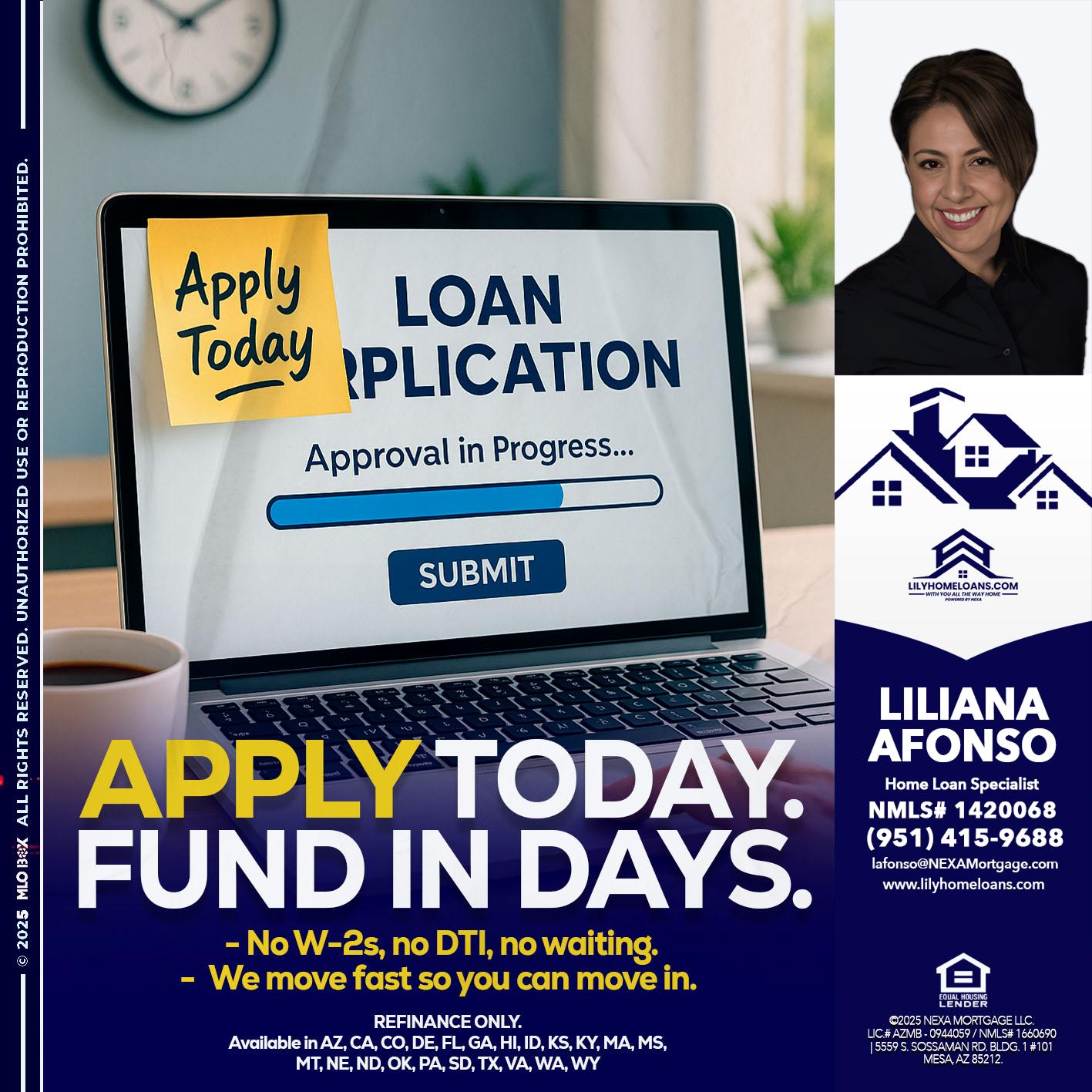 APPLY TODAY - Liliana Afonso -Home Loan Specialist