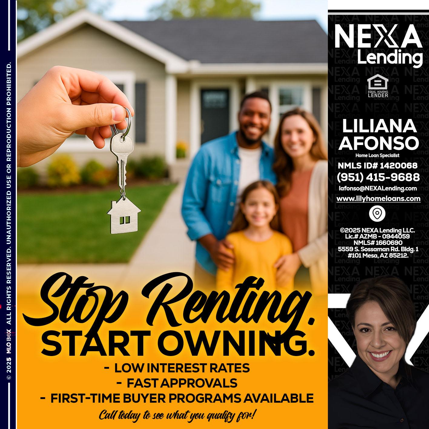 STOP RENTING - Liliana Afonso -Home Loan Specialist