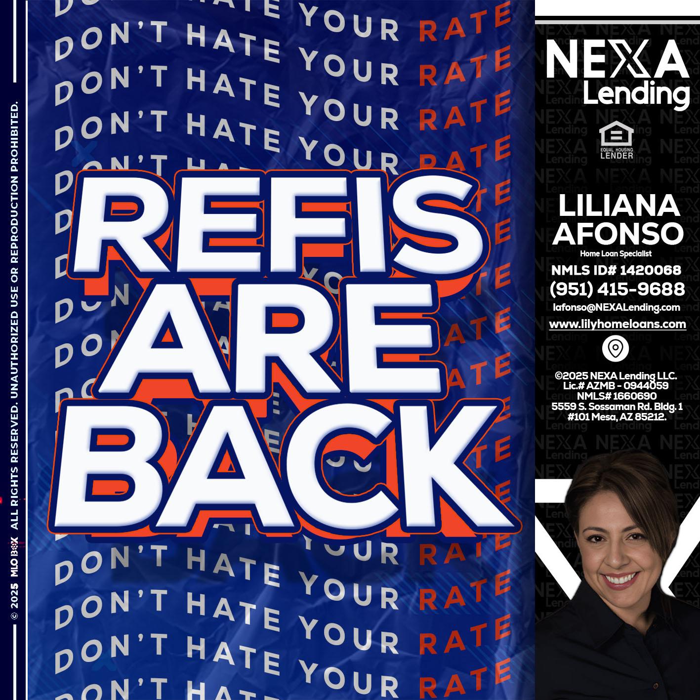 refis are back - Liliana Afonso -Home Loan Specialist
