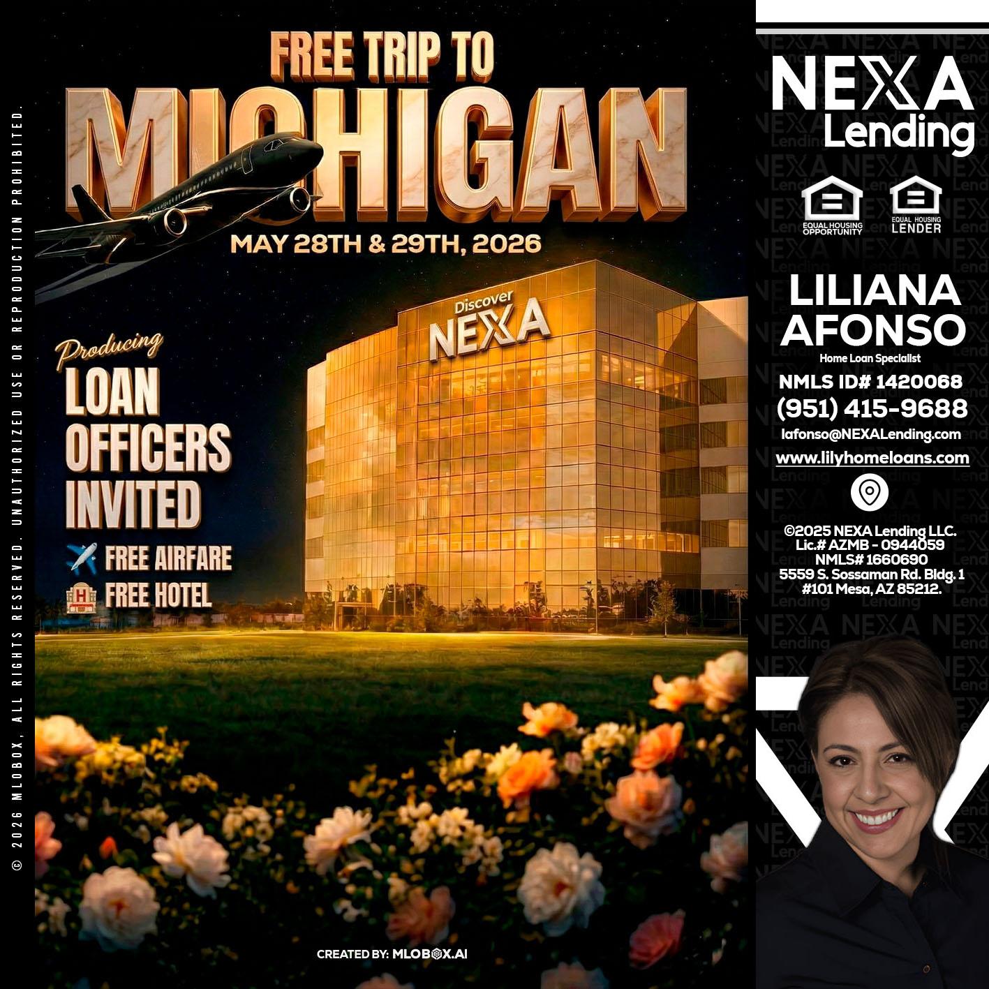 FREE TRIP TO MICHIGAN - Liliana Afonso -Home Loan Specialist