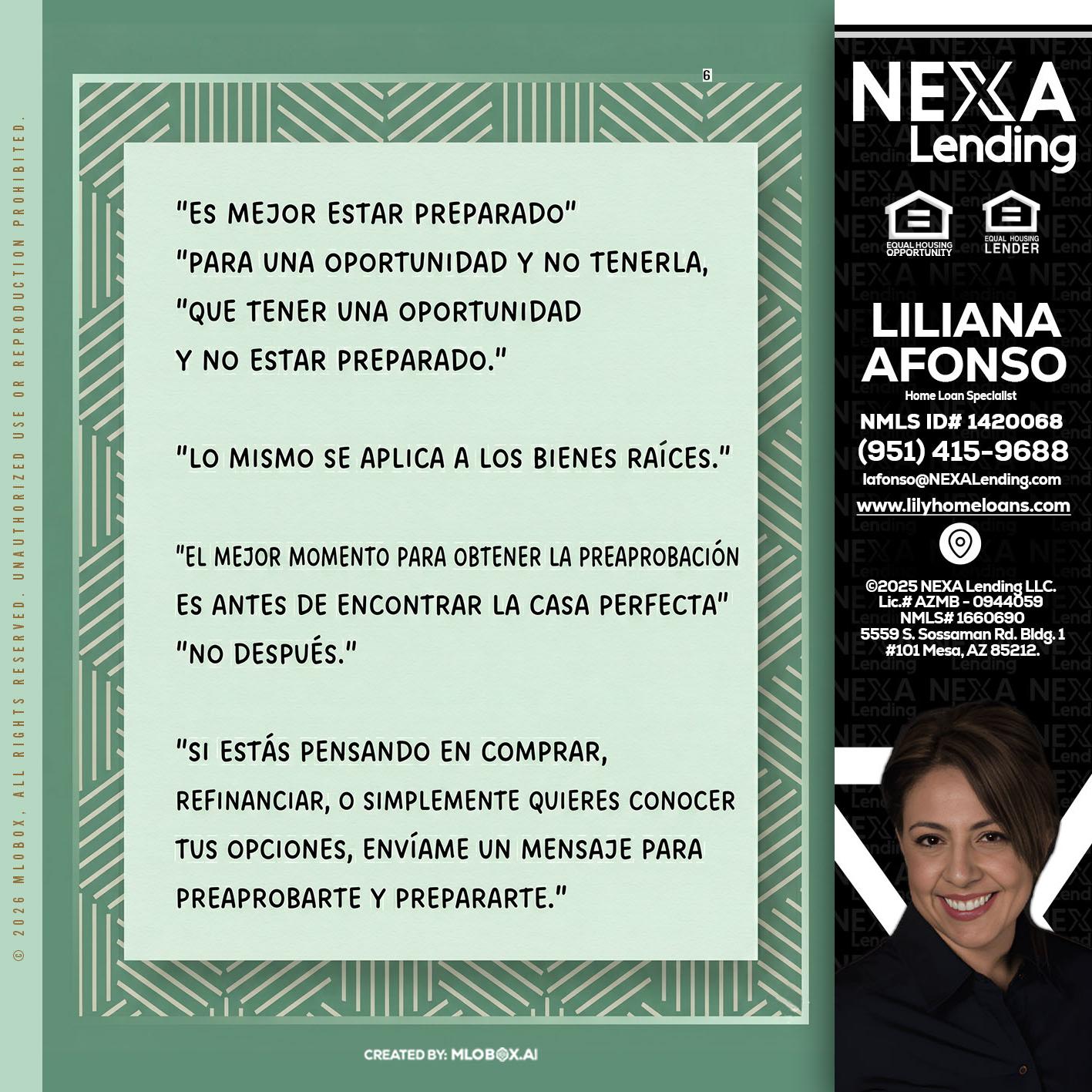 ES MEJOR ESTAR PREPARADO - Liliana Afonso -Home Loan Specialist