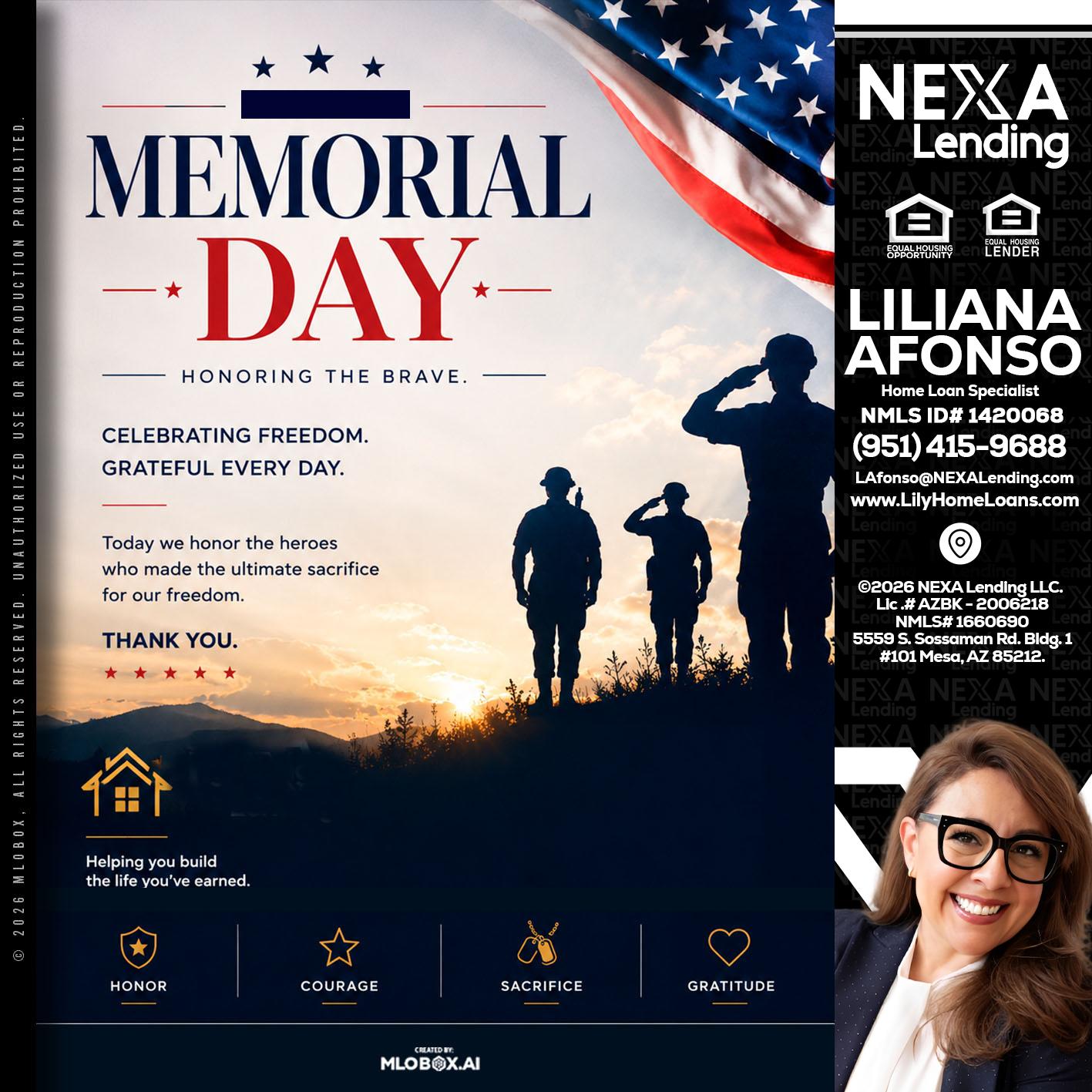MEMORIAL DAY - Liliana Afonso -Home Loan Specialist