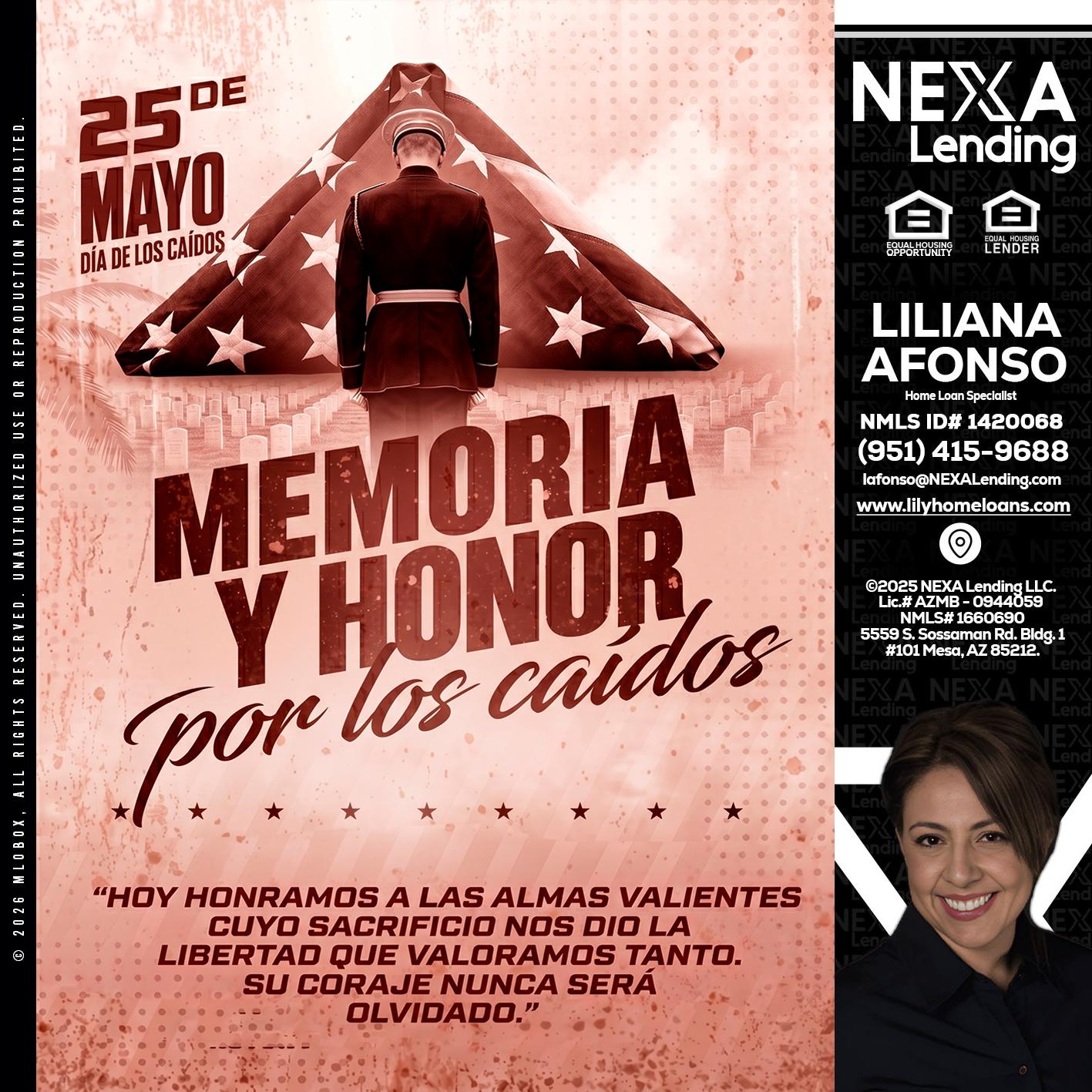 MEMORIA Y HONOR - Liliana Afonso -Home Loan Specialist